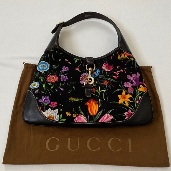 GUCCI Vintage Jackie Flora Hobo Black - Picture 1 of 16